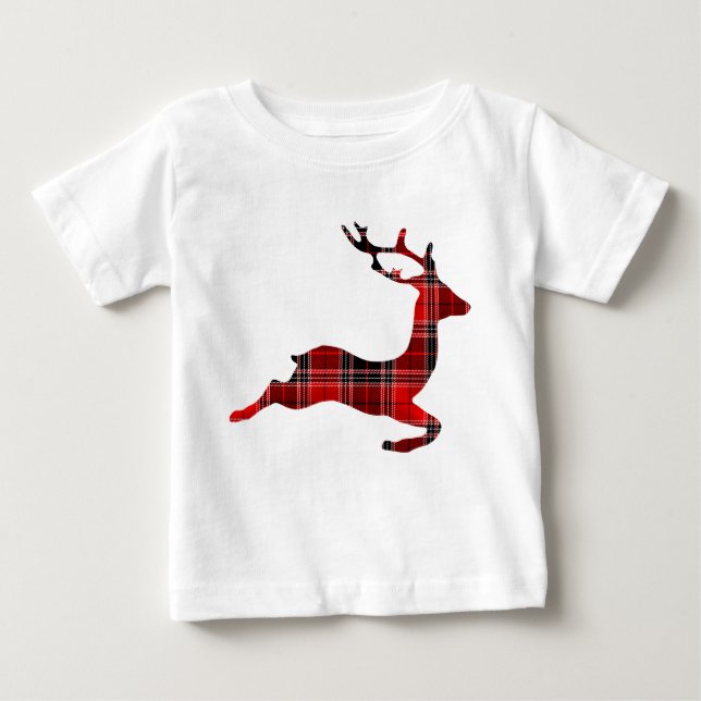 Tartan Schottische Rentiere Weihnachten Baby T-shirt (Vorderseite)
