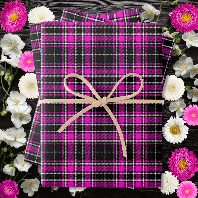 Tartan - Schwarz-heiß-rosa-weiß Geschenkpapier Set (Tartan - Black-Hot Pink-White Wrapping Paper Sheets by Leapfroglisics Shop)