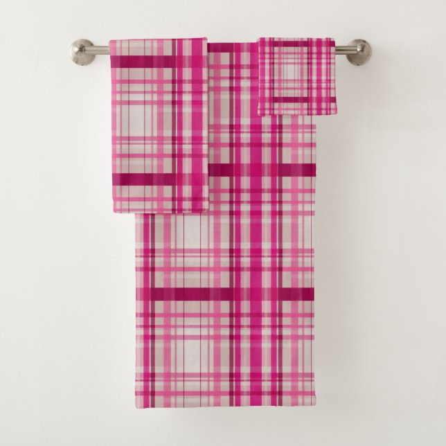 Tartan Schwarz-Rosa Kariert Classic Blau Badhandtuch Set (Insitu)