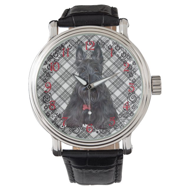 Tartan Scottie Black & White Armbanduhr (Vorderseite)