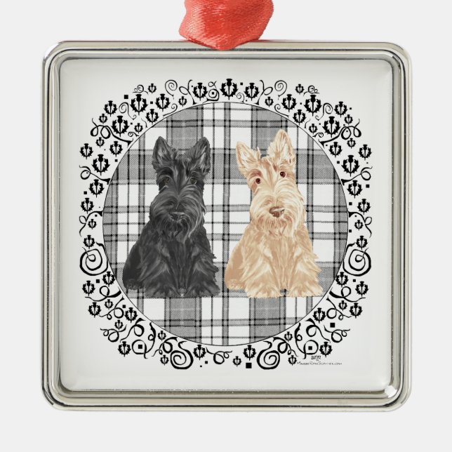 Tartan Scotties Silbernes Ornament (Vorne)