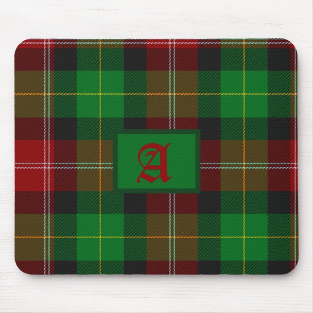 Tartan Scottish Kariert Red & Green Monogram Mousepad (Vorne)