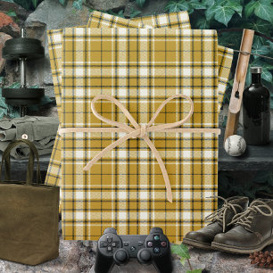 Tartan - Senf-Gold-Elfenbein und Grafit Geschenkpapier Set