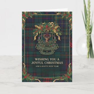 Tartan Stag Crest Christmas New Year Card Karte