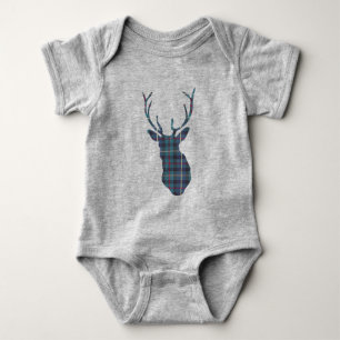 Tartan Stags Kopf Hirsche Schotte Tweed kariert Baby Strampler