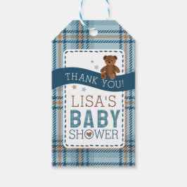 Tartan Teddy Bear, Baby Boy Shower FAVOR TAG Geschenkanhänger