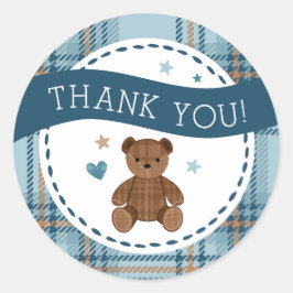 Tartan Teddy Bear, Baby Boy Shower LARGE STICKER