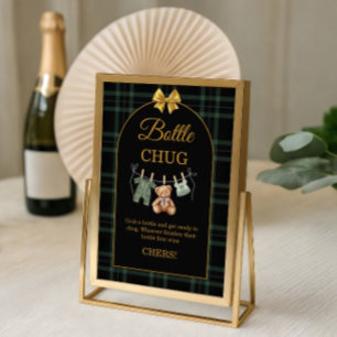 Tartan-Teddybär-Babyflaschen-Saufspiel-Schild Poster