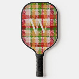 Tartan Texture Monogrammed Name Pickleball Schläger