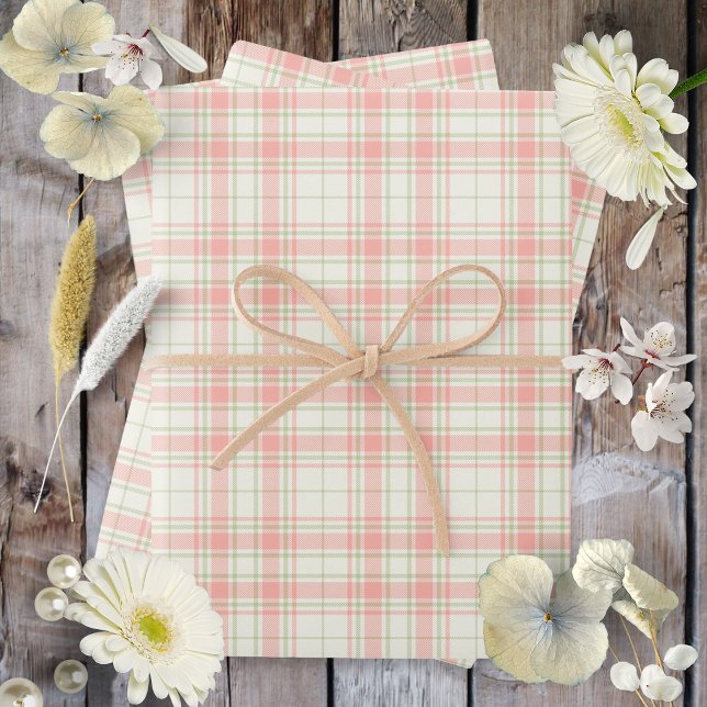 Tartan - Tief rosa Farbe Grün-Extra Licht Elfenbei Geschenkpapier Set (Tartan -Deep Pink-Sage Green-Extra Light Ivory Wrapping Paper Sheets by Leapfroglisics Shop)
