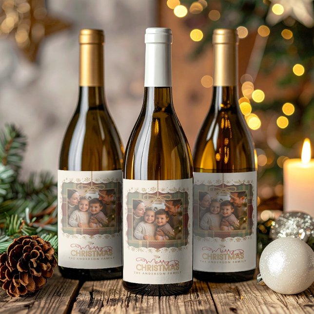 Tartan-Trim-Christmas-One Photo Template ID1141A Weinetikett (Von Creator hochgeladen)