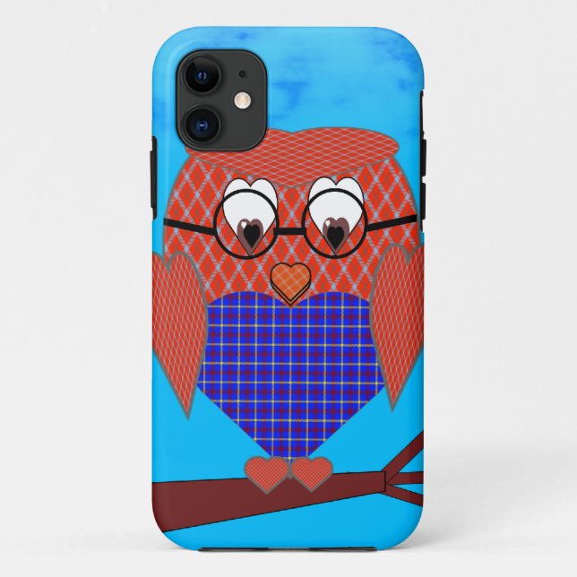 Tartan und Herz Owl Case-Mate iPhone Hülle (Rückseite)