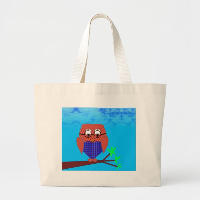 Tartan und Herz Owl Jumbo Stoffbeutel (Vorne)