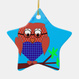 Tartan und Herz Owl Keramik Ornament