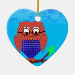 Tartan und Herz Owl Keramik Ornament