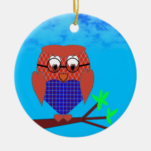 Tartan und Herz Owl Keramikornament