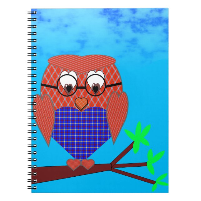Tartan und Herz Owl Notizblock (Vorderseite)