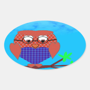 Tartan und Herz Owl Ovaler Aufkleber