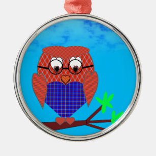 Tartan und Herz Owl Silbernes Ornament