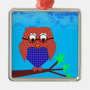 Tartan und Herz Owl Silbernes Ornament