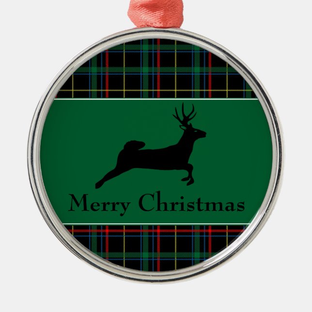 Tartan und Reindeer Weihnachten Ornament Aus Metall (Vorne)
