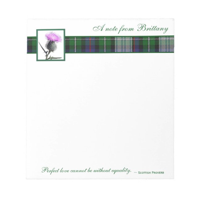 Tartan und Thistle Notepad mit schottischem Prover Notizblock (Vorderseite)