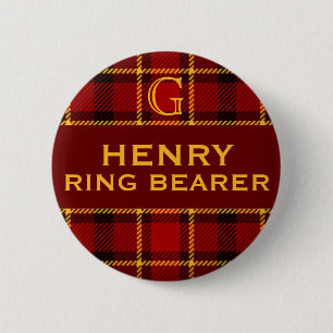 Tartan Wedding Party Ring Bearer Button