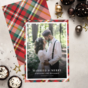 Tartan-Weihnachtsfoto Verheiratet und Fröhlich Feiertagskarte