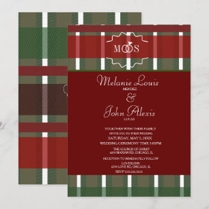 Tartan-Weihnachtskariert Winter-Burgunder-Hochzeit Einladung