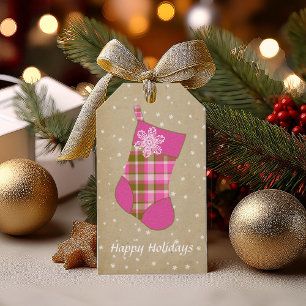 Tartan-Weihnachtsstrumpf Hot Pink und Olive ID209 Geschenkanhänger