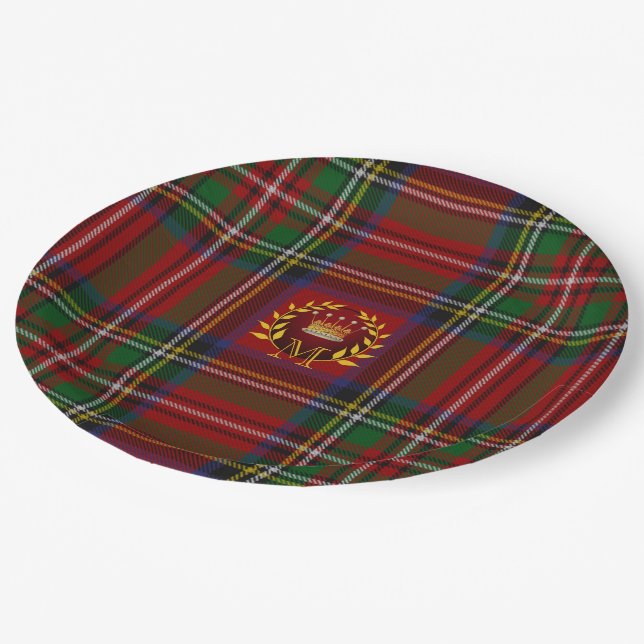 Tartan Weihnachtszeit-Teller-Zazzle-Teller Pappteller (Schrägansicht)