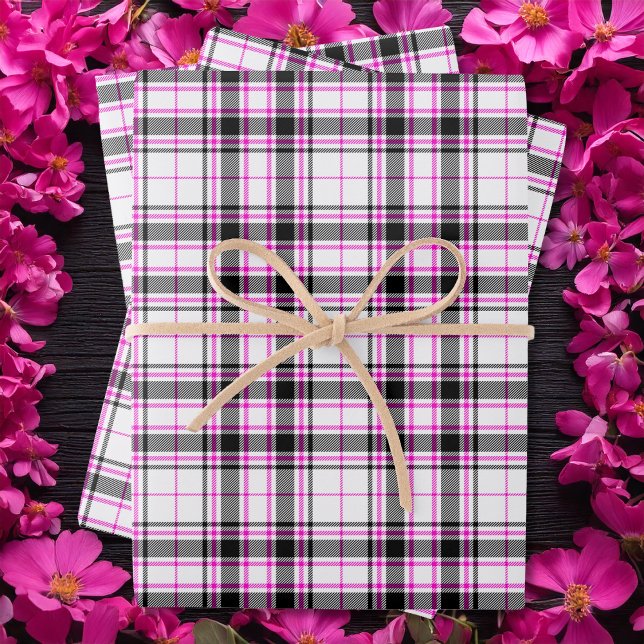 Tartan - Weiß-Schwarz-Heiß-Rosa Geschenkpapier Set (Tartan - White-Black-Hot Pink Wrapping Paper Sheets by Leapfroglisics Shop)