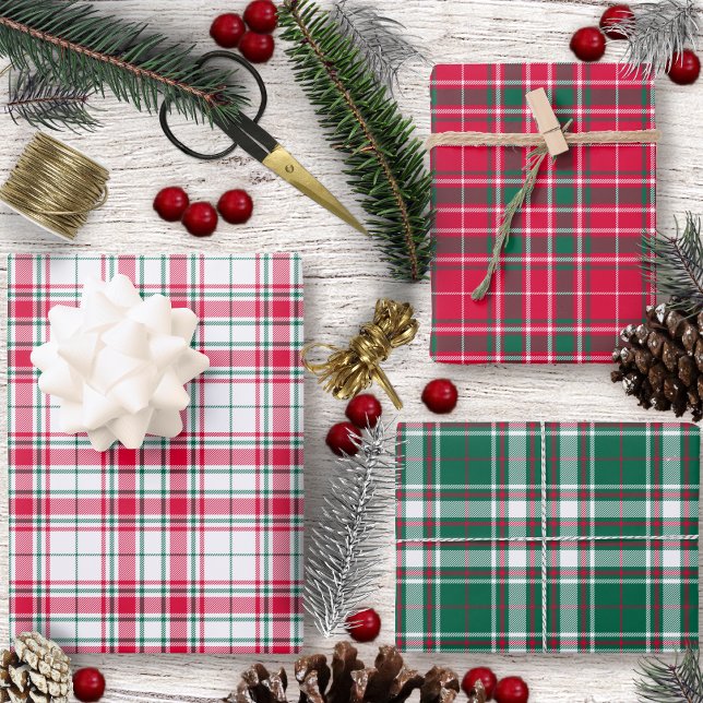 Tartan - Weißes Rot und Grün Geschenkpapier Set (Tartan - White Red and Green Different Wrapping Paper Sheets by Leapfroglisics Shop)