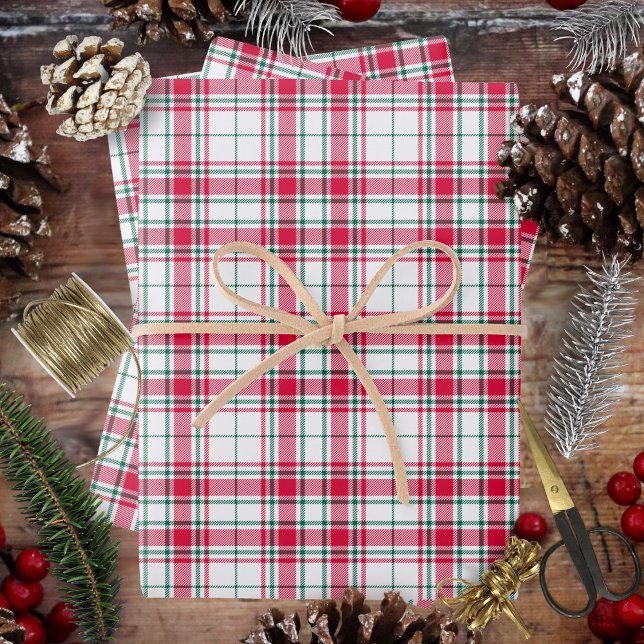 Tartan - Weißrot und Grün Geschenkpapier Set (Tartan - White Red and Green Wrapping Paper Sheets by Leapfroglisics Shop)