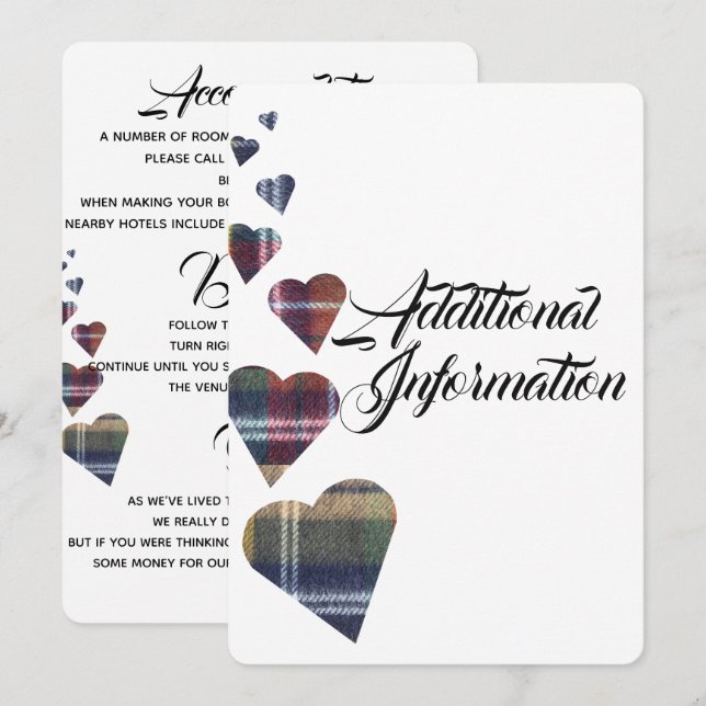 Tartan Zusatzinformationskarte Einladung (Vorne/Hinten)