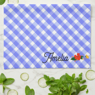 Tartanblaue einfache Wildblumenmustername Geschirrtuch