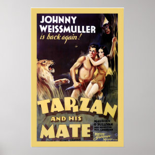 Tarzan! Weissmuller O'Sullivan 1934 Vintage Stil Poster