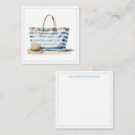 Tasche am Strand zwischen blau und weiß Streifen Mitteilungskarte
