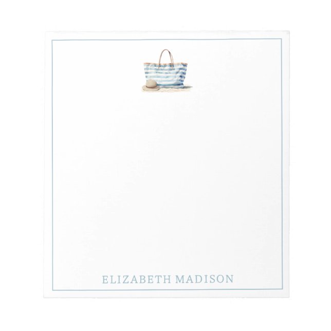 Tasche am Strand zwischen blau und weiß Streifen Notizblock (Vorderseite)