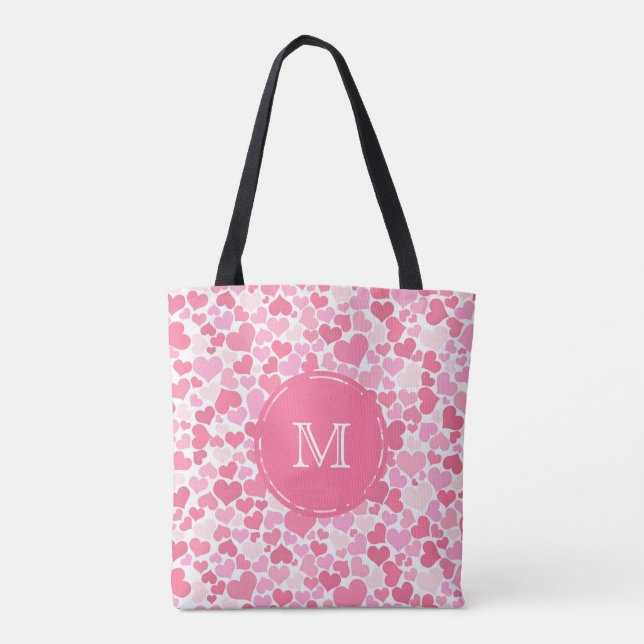 Tasche des rosa Herz-Muster-Monogramms (Rückseite)