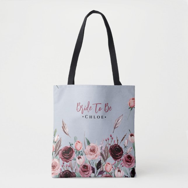 Tasche | Dusty Blue und Burgund Floral (Vorderseite)
