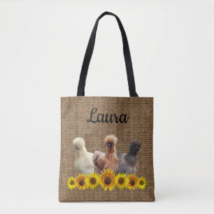 Tasche für Hühner Silkies Sunflowers Burlap