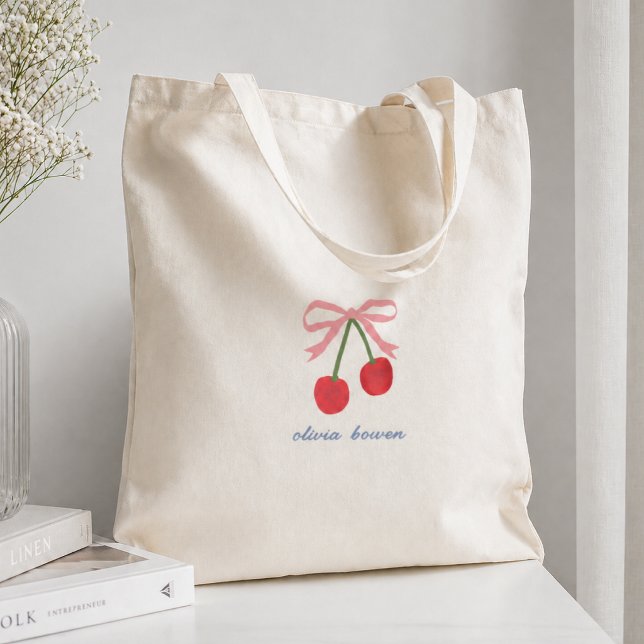 Tasche | Kirschroter Schmetterlings-Schleife Süße  (A cute design tote bag with coquette bow and cherries, perfect for gifting or as an everyday shopper)