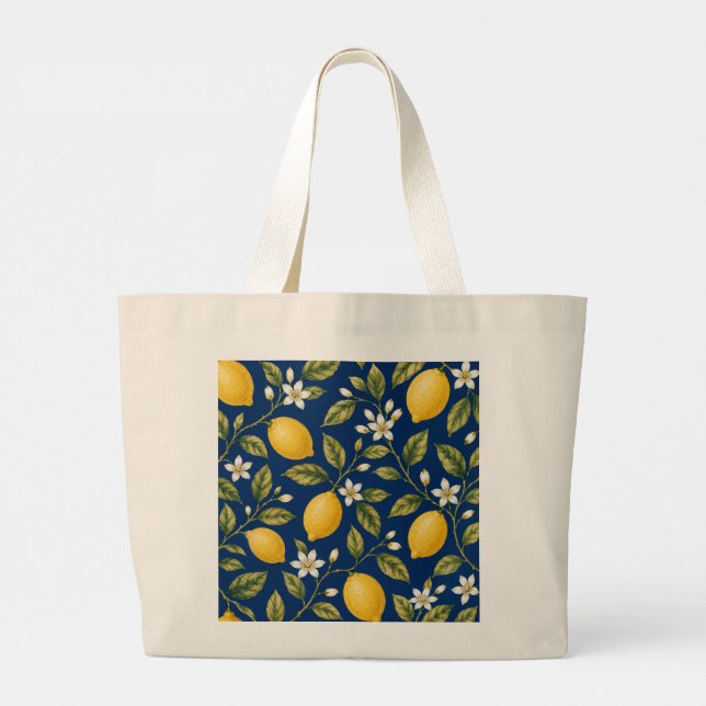 Tasche mit blauem botanischem Muster aus Amalfi-Zi (Rückseite)