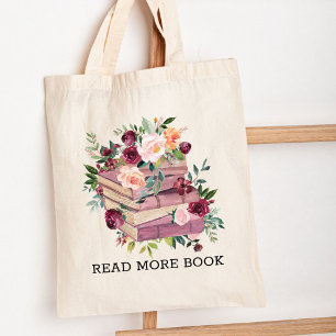 Tasche mit Buch- und Rosenblumen-Blumenlesezitat