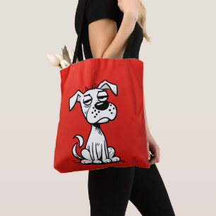 Tasche mit Cartoon-Hund auf rotem Hintergrund