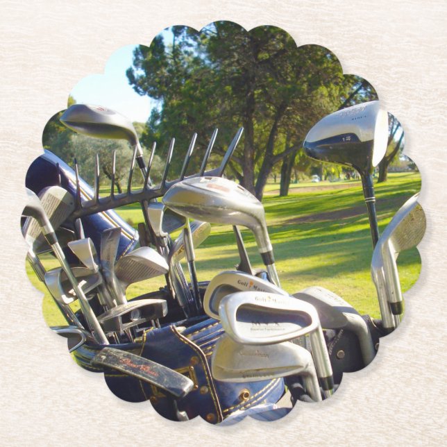 Tasche mit Golf Clubs, Papier Party Untersetzer (Vorderseite)