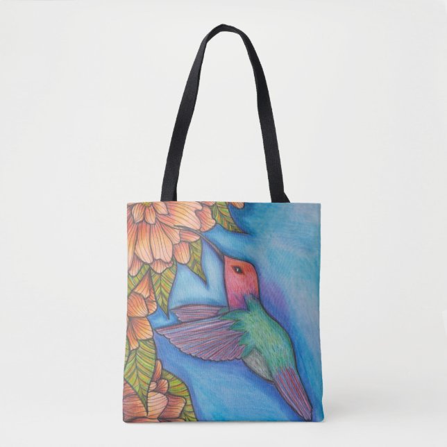Tasche mit Hummingbird und Blume Stift Kunst (Vorderseite)