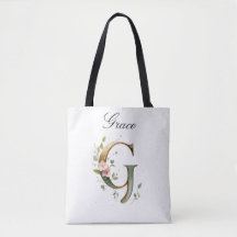 Tasche mit individuellem Gold-Blumen-Letter G All-