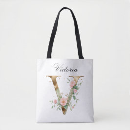 Tasche mit individuellem goldenen Blumenbuchstaben